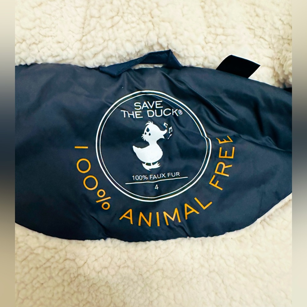 NWTs Save The Duck Faux Shearling Lined Hooded Puffer. Boy/Girl. Navy. Sz. 4 - Picture 5 of 8